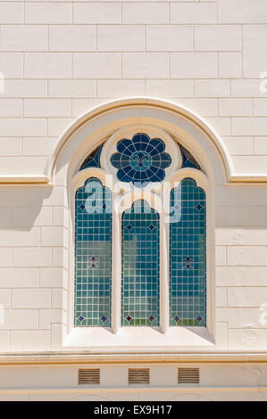 Vitrail de l'Église réformée néerlandaise, Noorder-Paarl, également connu sous le nom de la tour l'Église. Banque D'Images