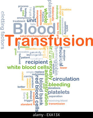 Concept d'arrière-plan wordcloud illustration de la transfusion sanguine Banque D'Images