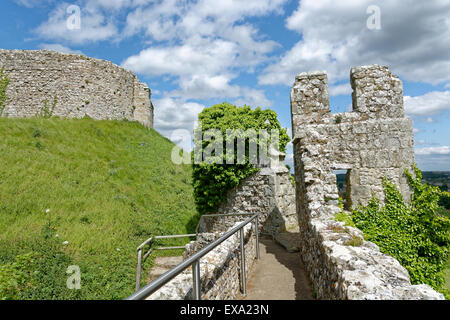 Vue de haut château de Carisbrooke, garder, Mote, remparts, Carisbrooke, nr Newport, Isle of Wight, Angleterre, RU, FR. Banque D'Images