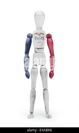 Vieux bois figure mannequin avec drapeau d'Etat de l'Iowa - bodypaint Banque D'Images