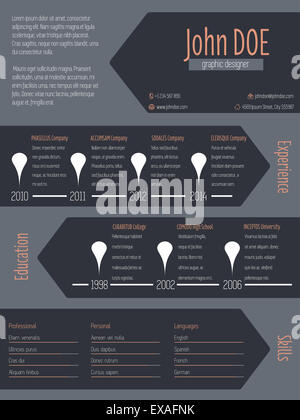 Curriculum vitae cv cv moderne avec des flèches sombres Banque D'Images