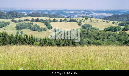 Vue depuis l'été la montagne près de Col Jugowska prairie vers l'ouest des montagnes Sudety Pologne Eulengebirge Hausdorfer Planel Banque D'Images