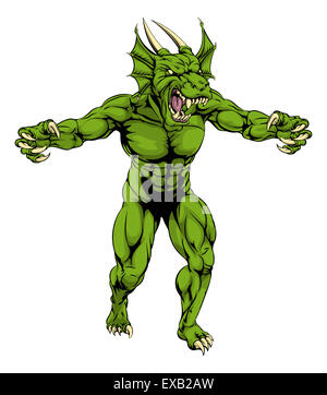 Un dragon vert moyen difficile caractère mascot sport avec toutes griffes dehors Banque D'Images