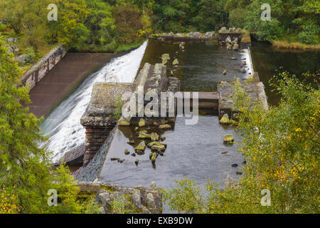 Dolymynach Dam le cadre de la vallée de l'Elan barrages. Pour maintenir le niveau de l'eau inachevée pour plus tard. Claerwen Rivière, Bois-guillaume, Po Banque D'Images