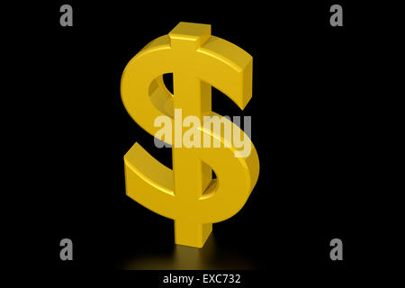 Golden dollar isolé sur fond noir Banque D'Images
