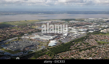 Vue aérienne de la Jaguar Land Rover à l'usine de fabrication de voiture Halewood, Liverpool, Royaume-Uni Banque D'Images