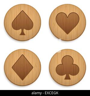 Icône ronde en bois Casino card suits Illustration de Vecteur