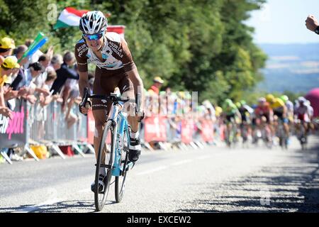 Rennes, France. 11 juillet, 2015. Tour de France en vélo, l'étape 8. Rennes à Mur de Bretagne. La seule attaque de VUILLERMOZ Alexis de AG2R La Mondiale sur le mur de Bretagne Crédit monter : Action Plus Sport/Alamy Live News Banque D'Images