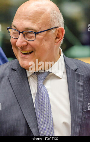 Bruxelles, Belgique. 11 juillet, 2015. Le ministre français des Finances, Michel Sapin, lors d'une table ronde des ministres des finances de la zone euro, l'Eurogroupe discutera de leurs nouvelles propositions par les autorités grecques. Raa : Jonathan/Pacific Press/Alamy Live News Banque D'Images