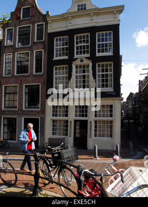Maisons sur l'Amstel, Jordaan, Amsterdam, Pays-Bas Banque D'Images
