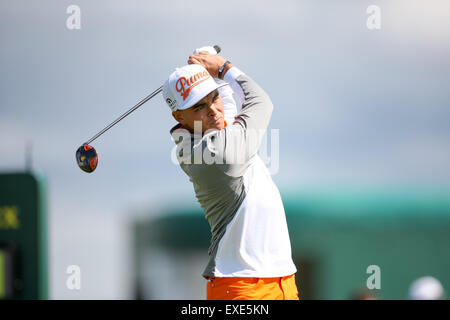 Bouaye, en Écosse. 12 juillet, 2015. Aberdeen Asset Management Scottish Open Tour Final. Rickie Fowler (USA) sur la première pièce en t. Credit : Action Plus Sport/Alamy Live News Banque D'Images