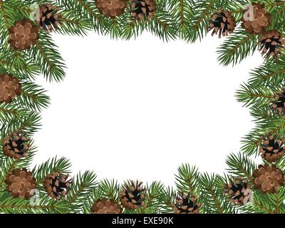 Vector background avec des branches de sapins et les cônes. Illustration de Vecteur