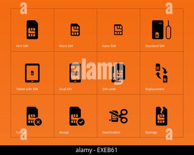 Cartes SIM réseau icônes sur fond orange. Illustration de Vecteur