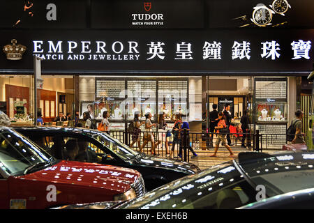 Bijoutier Bijoux empereur chinois Chine Hong Kong ( soir nuit lumière néon billboard ) Hong Kong Kowloon - Carte Sim Sha Tsui - Chine Chinese Banque D'Images