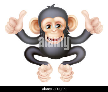 Cartoon singe chimpanzé comme le caractère mascot donnant un double Thumbs up Banque D'Images