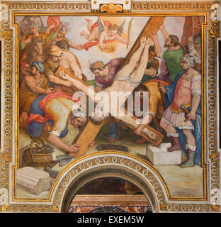 ROME, ITALIE - 26 mars 2015 : la crucifixion de st. Peter fresco par G. B. de Ricci 16. 100. Banque D'Images