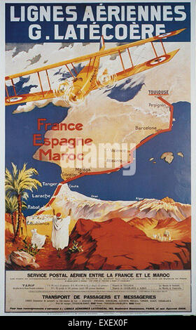 Cette affiche vintage de lignes aériennes, une compagnie aérienne française, présente les premiers supports promotionnels de la compagnie. La compagnie aérienne était connue pour ses contributions à l'aviation au début du XXe siècle, avec un accent particulier sur les voyages aériens en France et en Europe. Banque D'Images