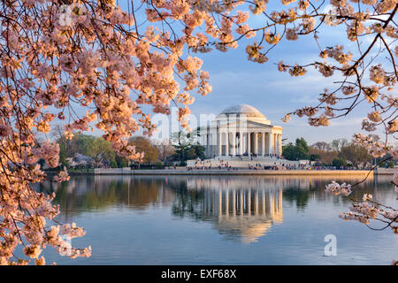 Washington, DC au Tidal Basin et Jefferson Memorial au printemps. Banque D'Images