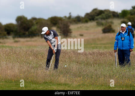 Club de Golf Gullane, Aberdeen, Ecosse. 11 juillet, 2015. Aberdeen Asset Management Scottish Open Golf Tournament, 3e tour. Ricky Fowler se remet de rough profond © Action Plus Sports/Alamy Live News Banque D'Images