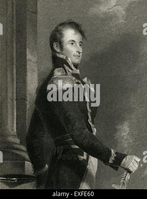 C Antique1860 gravure, Stephen Decatur. Stephen Decatur, Jr (1779-1820) était un officier de la marine des États-Unis et le Commodore remarquable pour ses nombreuses victoires navales au début du 19e siècle. Banque D'Images