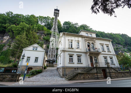 Bad Schandau piscine ascenseur Elbsandsteingebirge, Saxe, Allemagne, Europe Banque D'Images