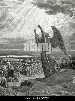 Un ange apparaît l'armée de Josué. Livre des juges. Chapitre 11, versets 1-5. Gravure de Gustave Dore (1832-1883). Banque D'Images