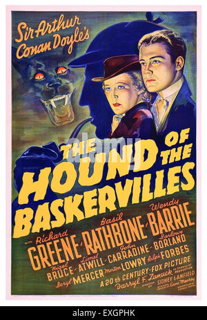 'The Hound of the Baskervilles' affiche 1939 pour le film réalisé par Sidney Lanfield et avec Basil Rathbone que Sherlock Holmes. Banque D'Images