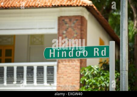 Plaque de rue, route hindou dans Little India, à Singapour. Banque D'Images