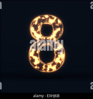 3D render of glass glowing fire 8 chiffres - 8 symbole sur le fond sombre