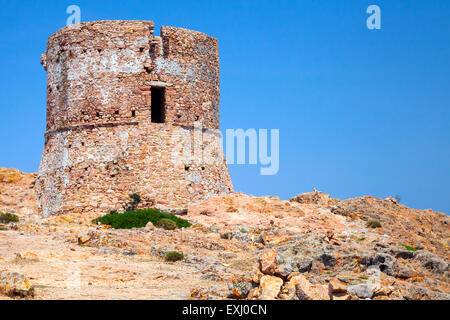 Vieille tour génoise de Capo Rosso, falaise de l'île Corse, France Banque D'Images