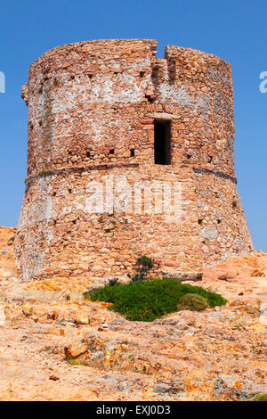 L'ancienne tour génoise sur Capo Rosso falaise, Corse, France Banque D'Images