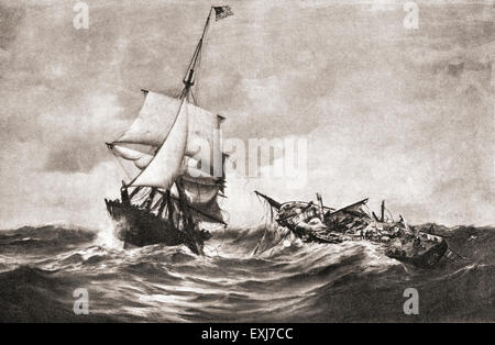La capture du HMS Frolic par la corvette de guerre USS Wasp, une action navale se sont battus dans l'Atlantique le 18 octobre 1812, pendant la guerre de 1812. Banque D'Images