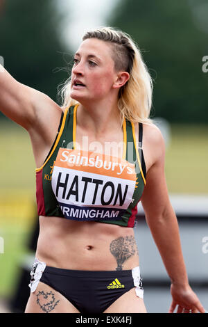 Lucy HATTON Women's 100m haies chaleur 1 2014 Championnats britanniques Sainsbury's Alexander Stadium Birmingham UK Banque D'Images