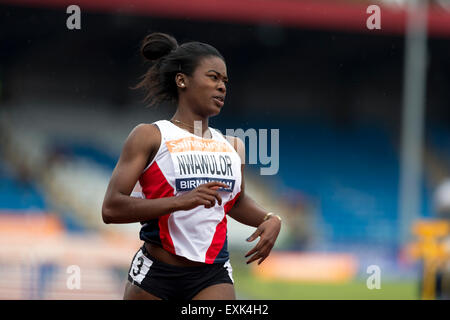 Marilyn NWAWULOR Women's 100m haies 2 Chaleur 2014 Championnats britanniques Sainsbury's Alexander Stadium Birmingham UK Banque D'Images