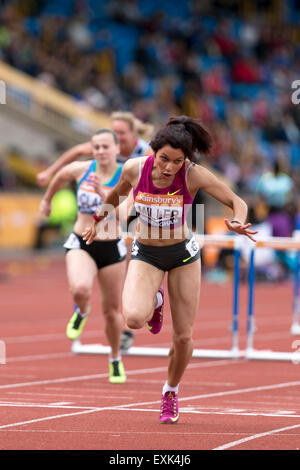 Yasmin MILLER Women's 100m haies 4 Chaleur 2014 Championnats britanniques Sainsbury's Alexander Stadium Birmingham UK Banque D'Images