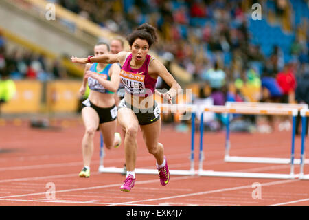 Yasmin MILLER Women's 100m haies 4 Chaleur 2014 Championnats britanniques Sainsbury's Alexander Stadium Birmingham UK Banque D'Images