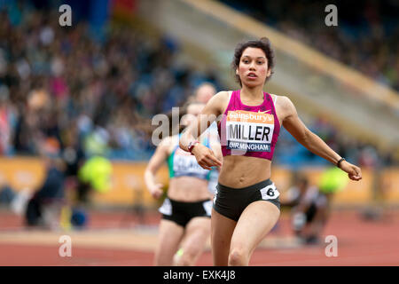 Yasmin MILLER Women's 100m haies 4 Chaleur 2014 Championnats britanniques Sainsbury's Alexander Stadium Birmingham UK Banque D'Images