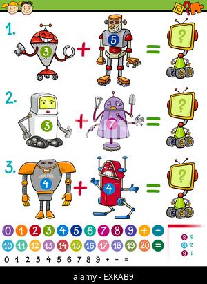 Cartoon Illustration de jeu mathématique de l'éducation d'enfants d'âge préscolaire avec des animaux avec des robots Illustration de Vecteur