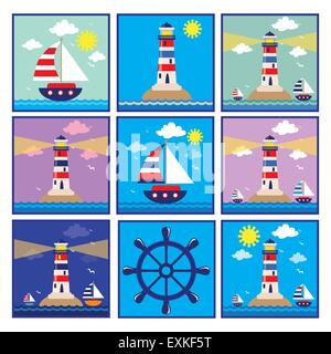 Leuchtturm,mer,location,,paysage,vector cartoon,illustration Illustration de Vecteur