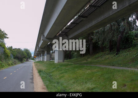 Le vélo et la marche le long du côté le chemin des pistes de BART El Cerrito, en Californie. Banque D'Images