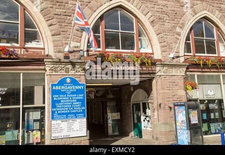 Entrée de Market Hall Building, Abergavenny, Monmouthshire, South Wales, UK Banque D'Images