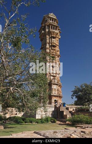 Vijaya Stambha, Vijay Stambh, Tour de la victoire, monument de la victoire, fort Chittor, Chittorgarh, Chittaurgarh, Rajasthan, Inde, Asie Banque D'Images