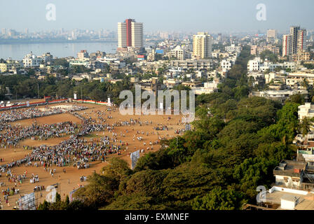 Congrès aérien de foule Réunion publique Sonia Gandhi, Parc Shivaji, Dadar, Bombay, Mumbai, Maharashtra, Inde, Asie Banque D'Images