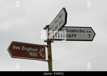 La signalisation routière de l'Irlande sur la péninsule d'Inishowen Donegal Irlande Co Banque D'Images