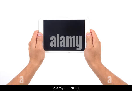 Main courante comprimé blanc isolé sur fond blanc Banque D'Images