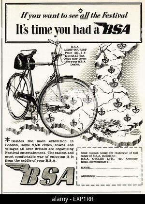 Années 1950 aux environs de 1951 Publicité Publicité magazine de BSA bicyclettes Banque D'Images