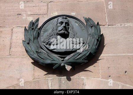 Portrait d'Albrecht Dürer sur Albrecht Dürer's House, Nuremberg, Middle Franconia, Bavaria, Germany Banque D'Images