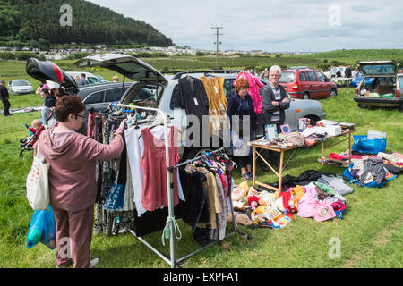 Clarach,location,vente,boot,dimanche,Ceredigion,brocante,vente,mi,Pays de Galles,Royaume-Uni. Banque D'Images