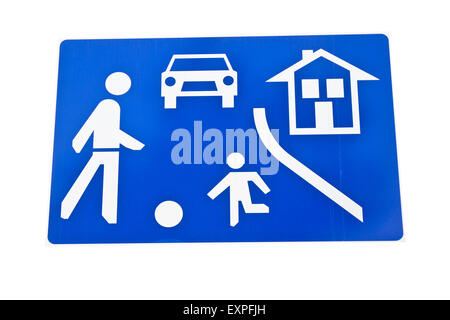 Jouer street traffic sign isolé sur fond blanc Banque D'Images