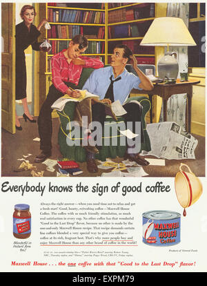 1950 USA Maxwell House Magazine Advert Banque D'Images